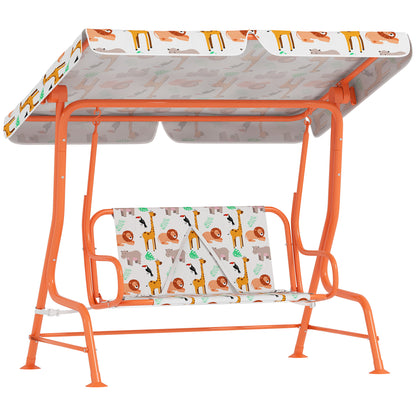 Kids Porch Swing with Seat Belts, Adjustable Canopy, Orange
