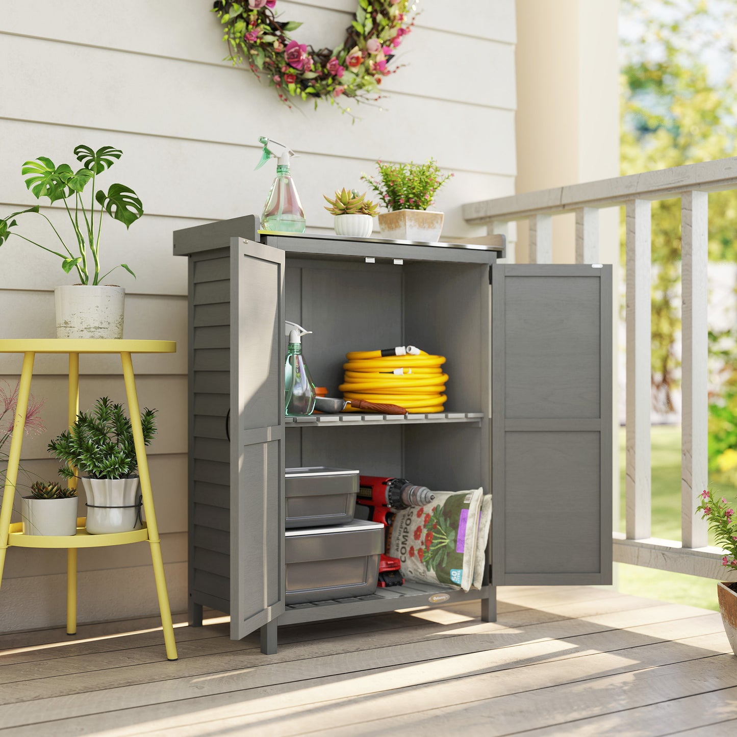 Wooden Garden Shed, Garden Tool Storage Shed, Grey