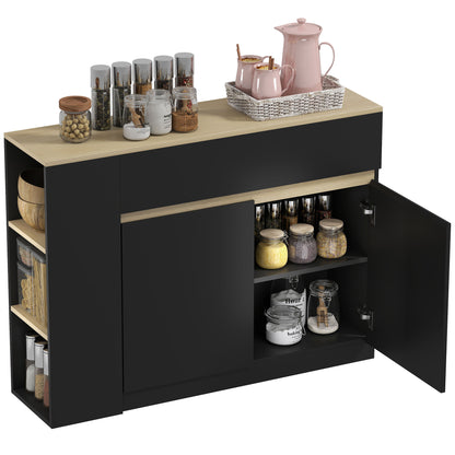 Sideboard, Storage Cabinet with 2 Drawers, 3 Open Shelves, Black