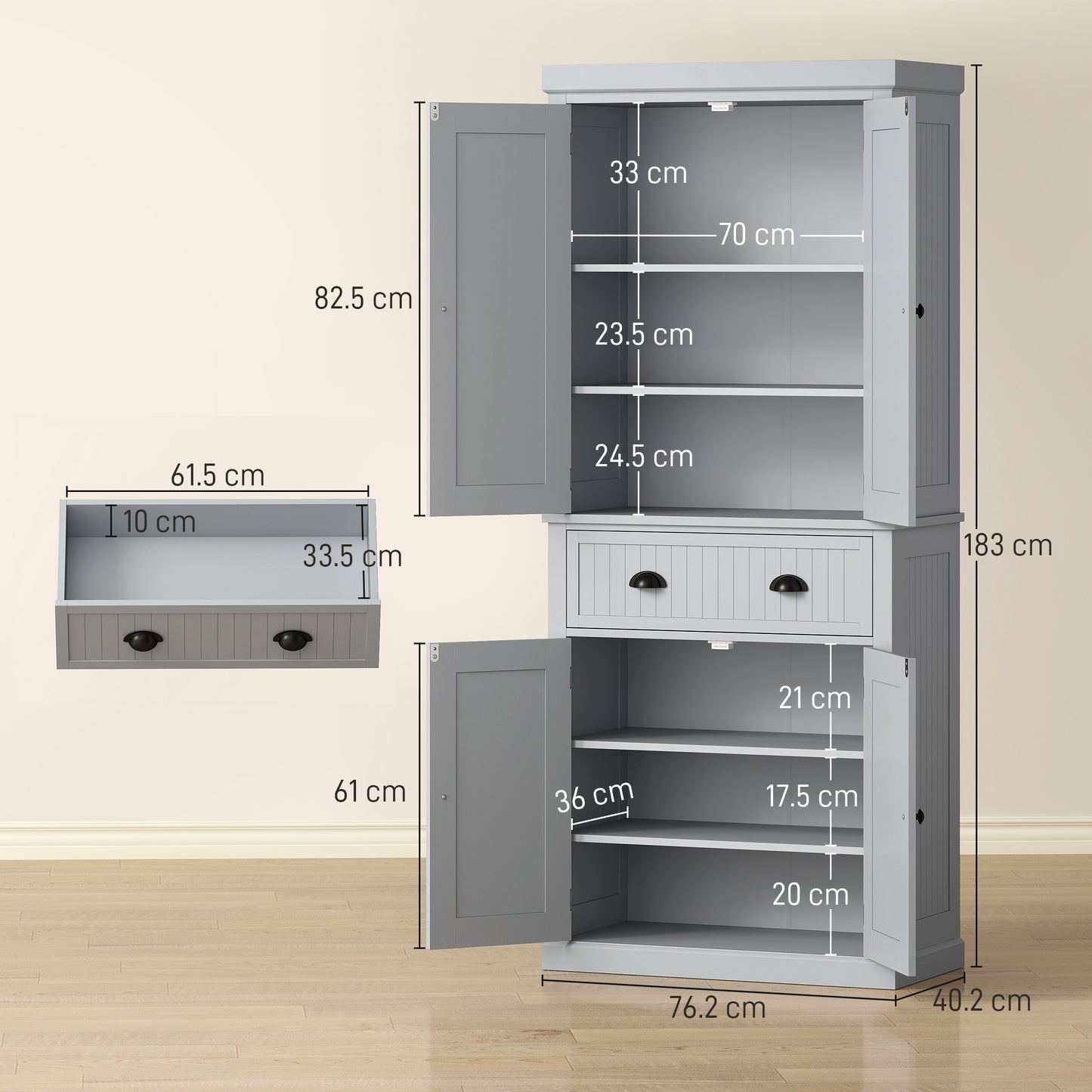 Tall Kitchen Cupboard, Kitchen Pantry Cabinet with Drawer, Shelves