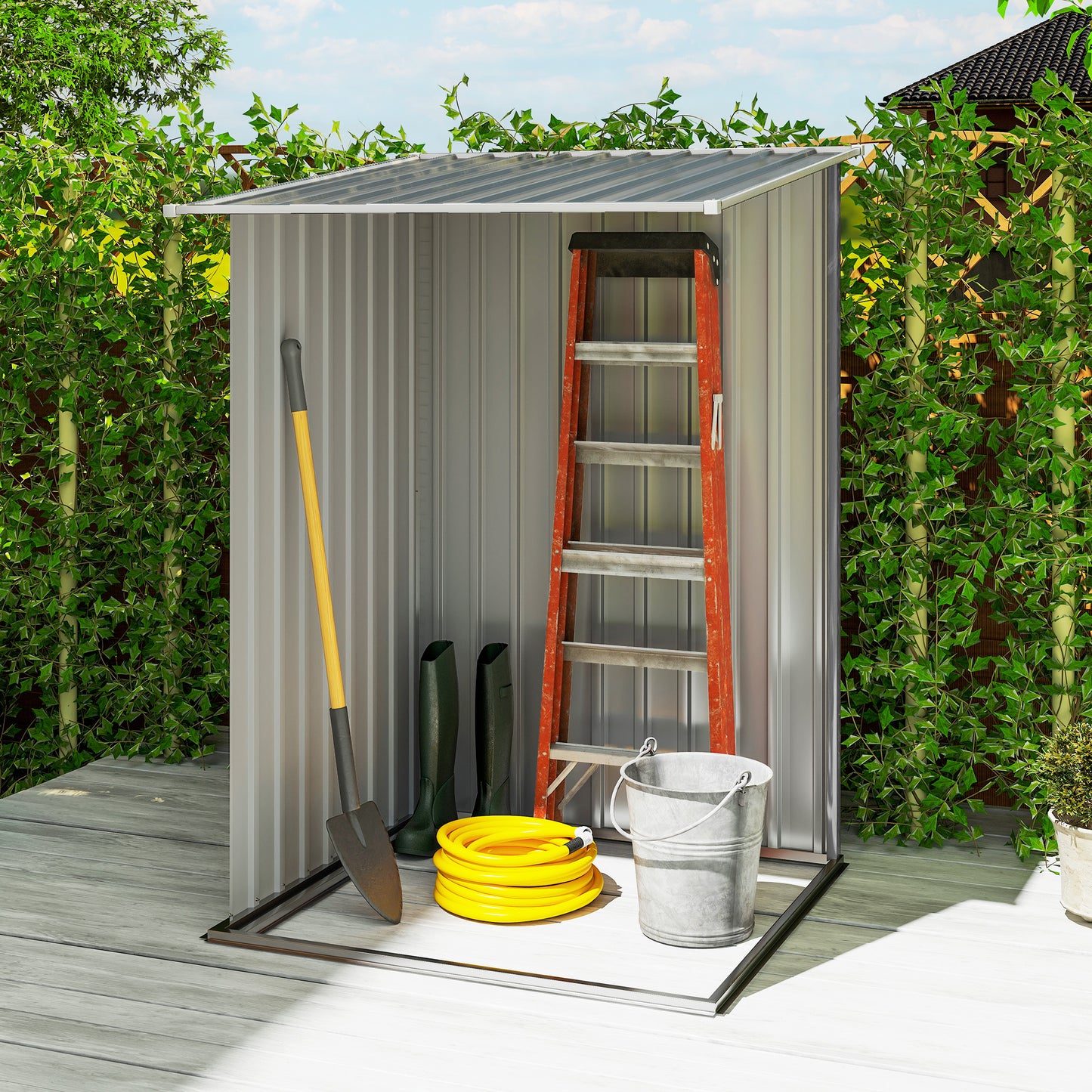 3.3ft x 3.4ft Outdoor Storage Shed Steel Garden Shed w/ Lockable Door