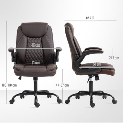 PU Leather Office Desk Chair with Thick Cushion, Brown