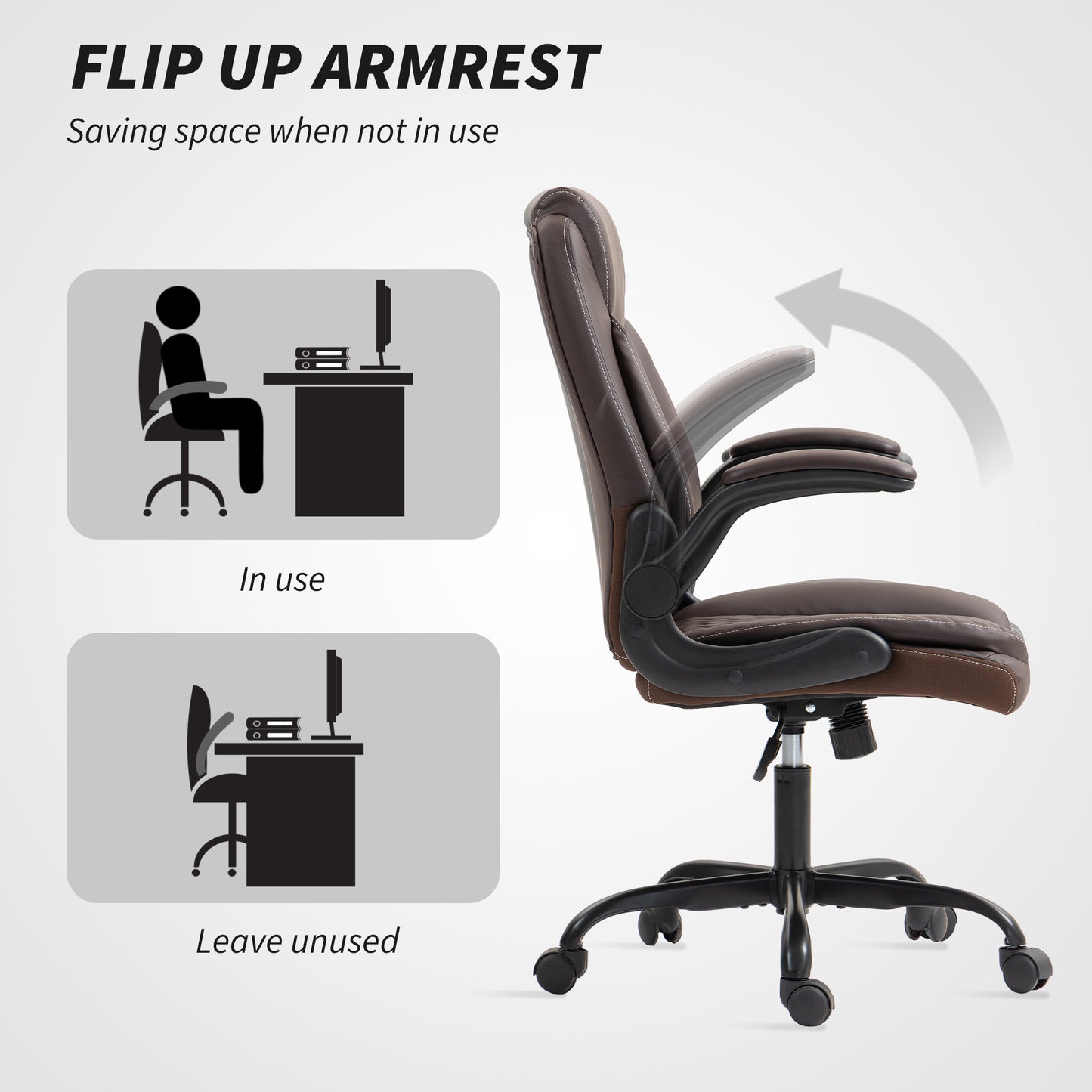 PU Leather Office Desk Chair with Thick Cushion, Brown