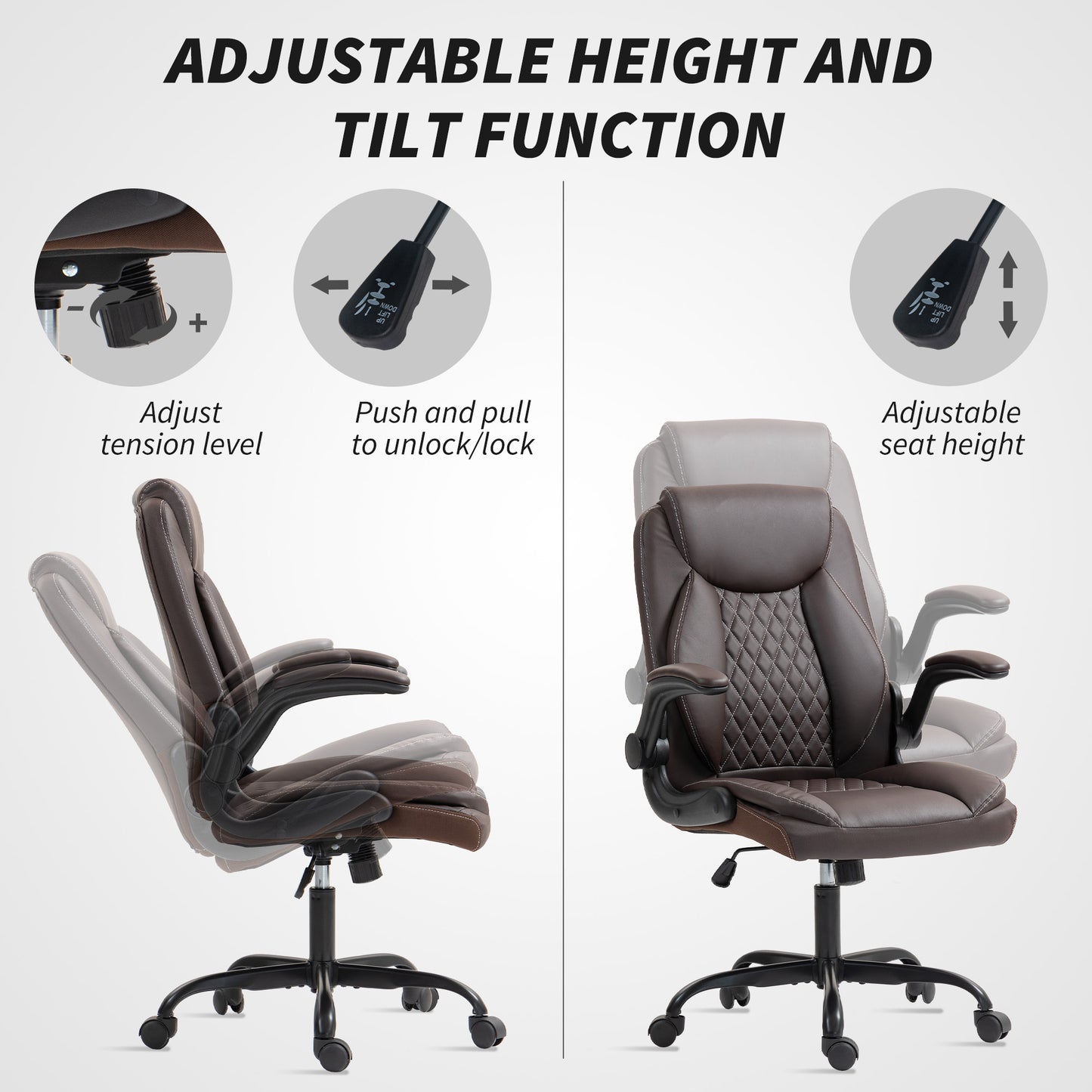 PU Leather Office Desk Chair with Thick Cushion, Brown