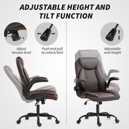 PU Leather Office Desk Chair with Thick Cushion, Brown