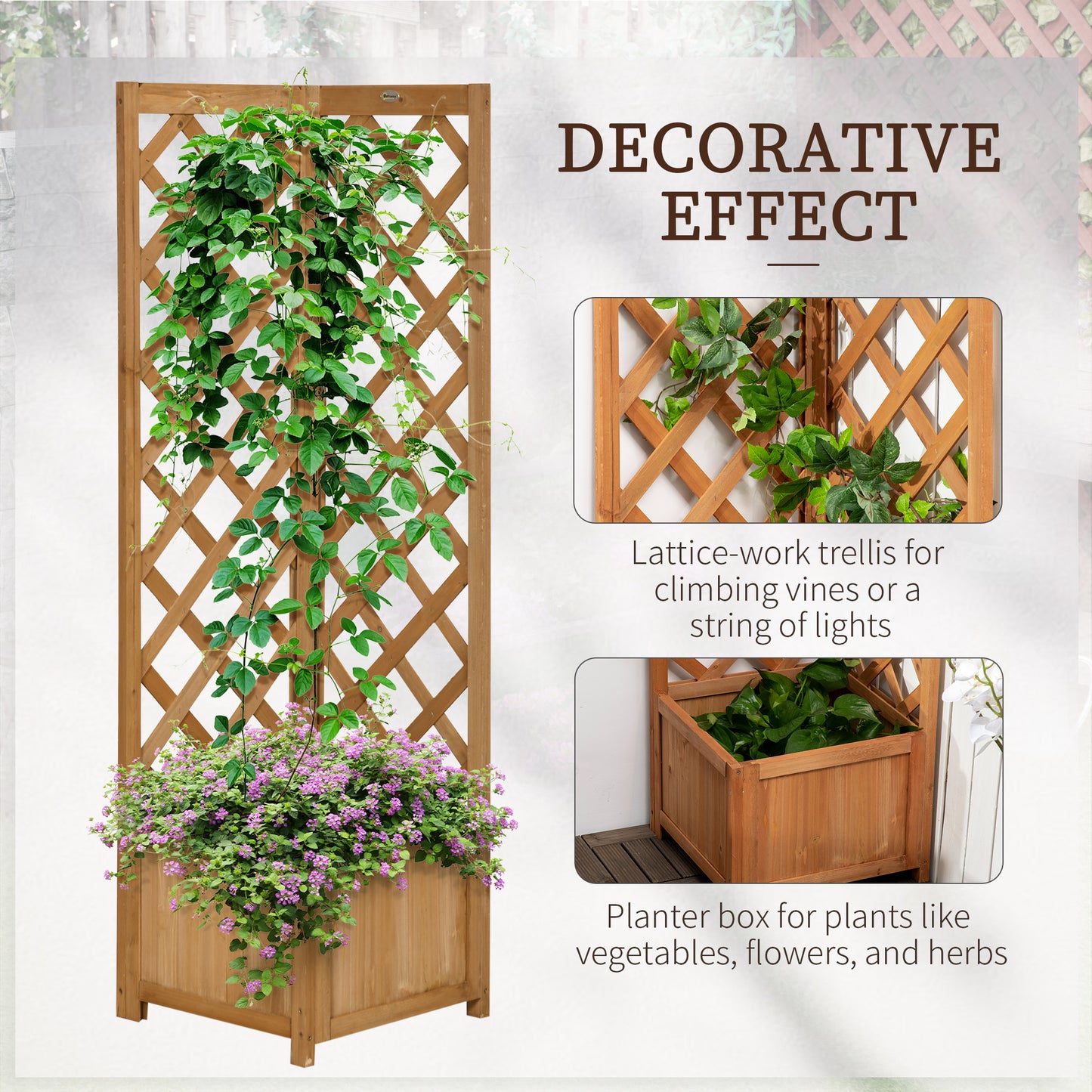 Wooden Planter with Corner Trellis, Raised Garden Bed, Brown