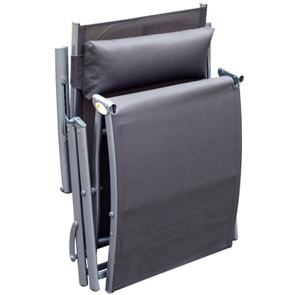 Sun Lounger Recliner w/ Pillow Foldable 7 Levels Textilene Grey