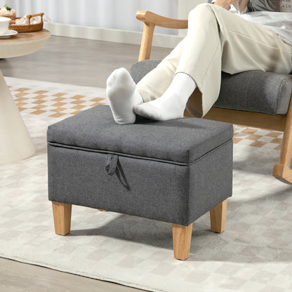 Linen Storage Ottoman Storage Box with Rubberwood Legs, Charcoal Grey