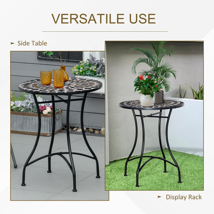 60cm Mosaic Round Bistro Table Outdoor Garden Side Table, Black