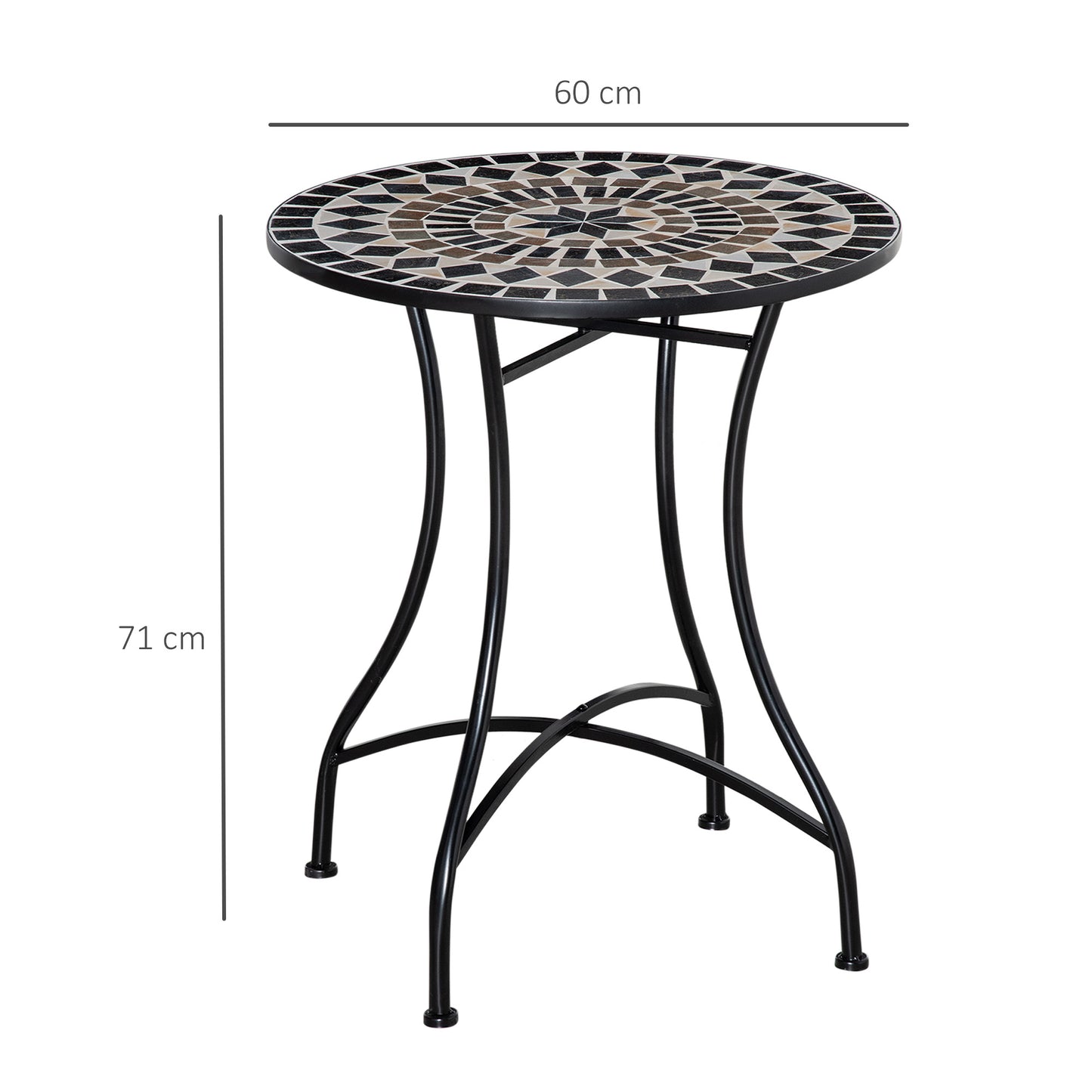 60cm Mosaic Round Bistro Table Outdoor Garden Side Table, Black