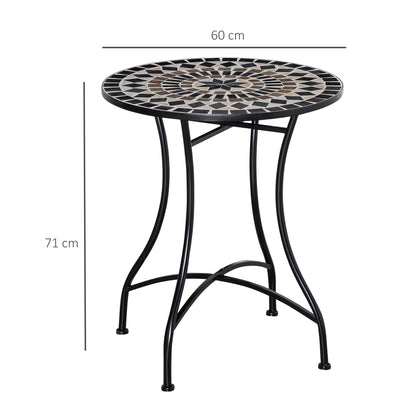 60cm Mosaic Round Bistro Table Outdoor Garden Side Table, Black