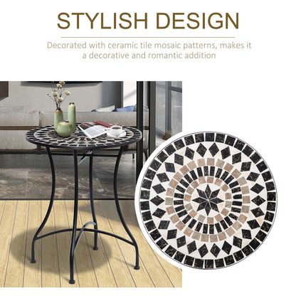 60cm Mosaic Round Bistro Table Outdoor Garden Side Table, Black