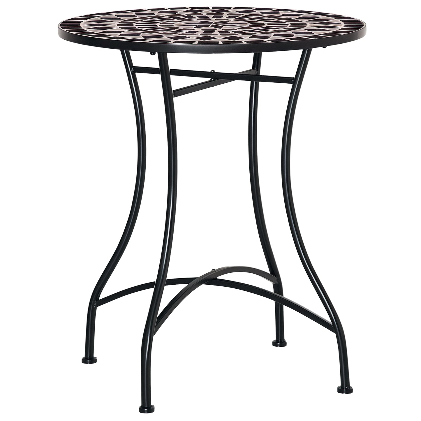 60cm Mosaic Round Bistro Table Outdoor Garden Side Table, Black