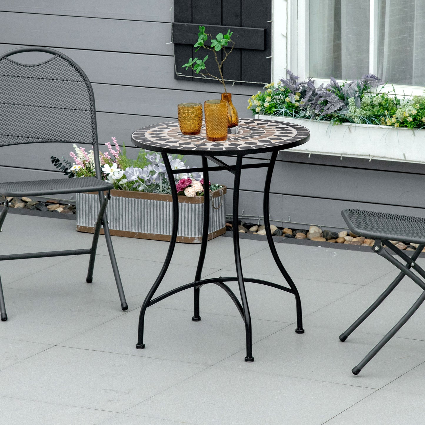 60cm Mosaic Round Bistro Table Outdoor Garden Side Table, Black