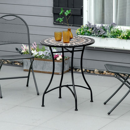 60cm Mosaic Round Bistro Table Outdoor Garden Side Table, Black
