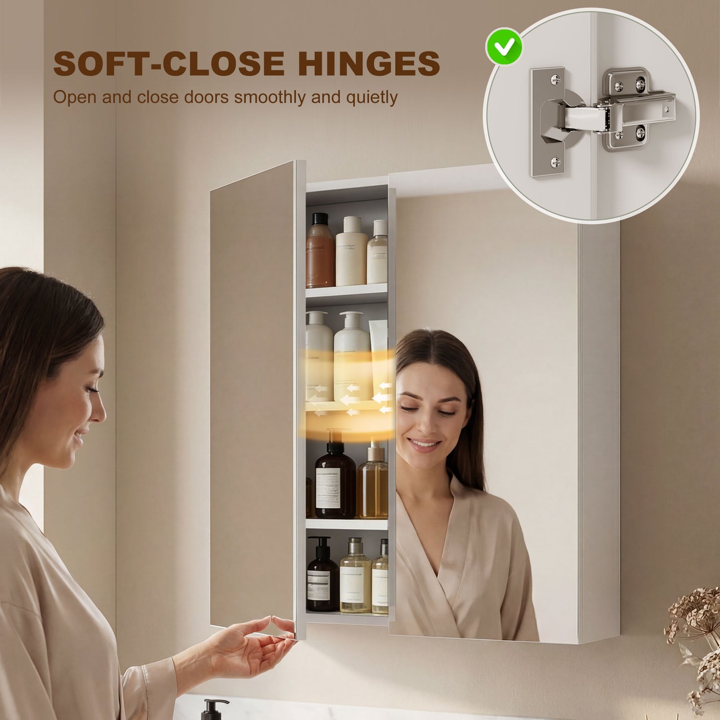 Wall Mounted Bathroom Mirror Storage Cabinet w/ Door Adjustable Shelf