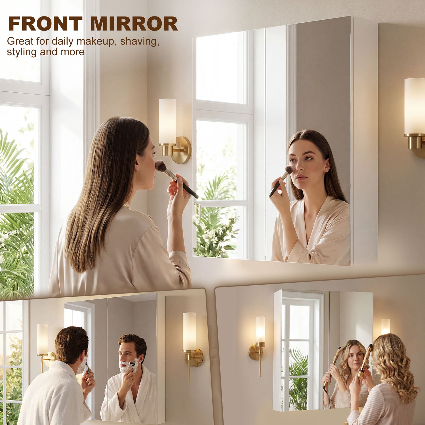 Wall Mounted Bathroom Mirror Storage Cabinet w/ Door Adjustable Shelf