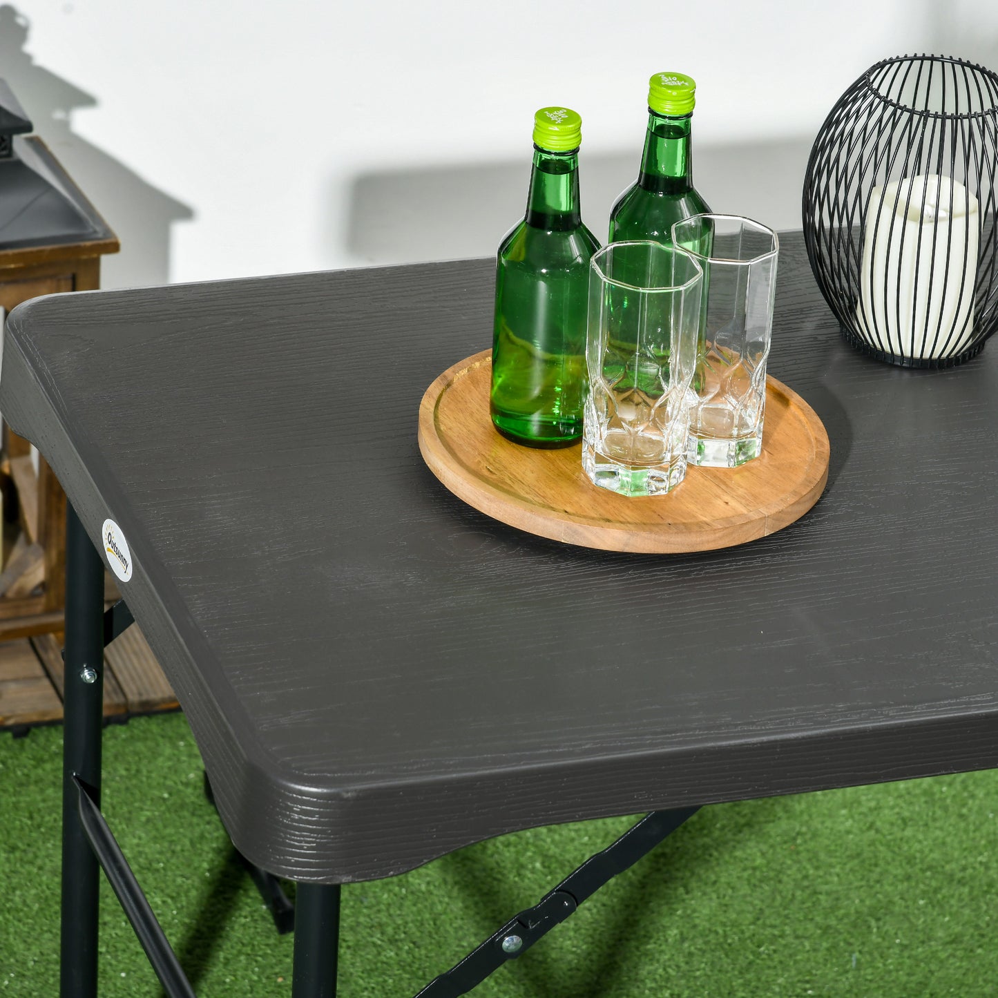 HDPE Picnic Table Set w/ Beer Table & 2 Benches for 6, Dark Grey