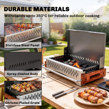 Charcoal BBQ Grill Folding Barbecue Grill for Camping Black