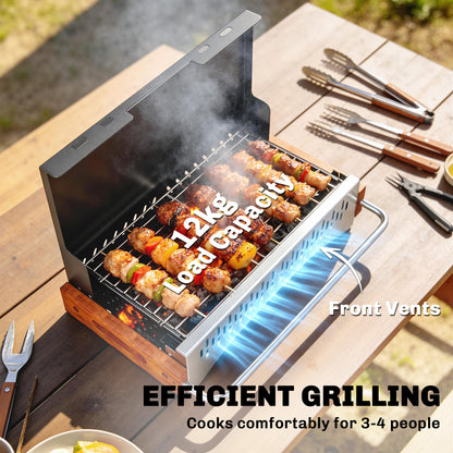 Charcoal BBQ Grill Folding Barbecue Grill for Camping Black