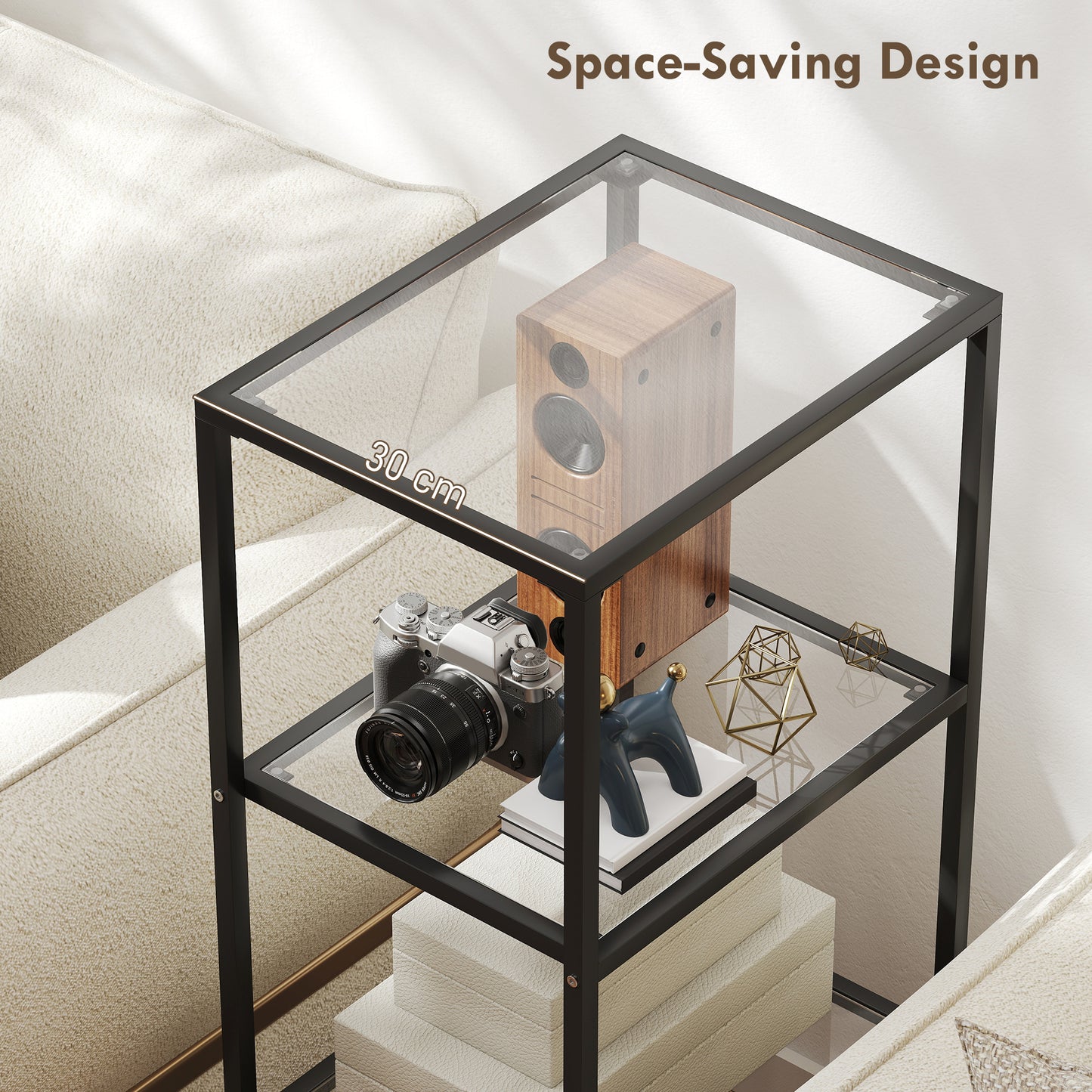 4-Tier Shelving Unit Modern Glass Shelf Bookshelf for Home Black