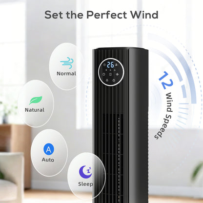 28dB Tower Fan for Bedroom, 26 ft/s Velocity Standing Fan, Black