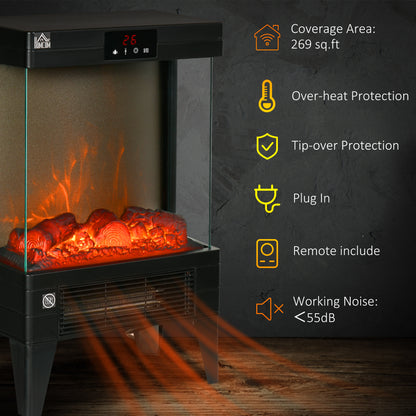 Electric Fireplace Heater, Freestanding 750W/1500W Fireplace, w/ LED Screen, Remote included Quiet Heater Ideal for 25m¬≤ Indoor Use, Black