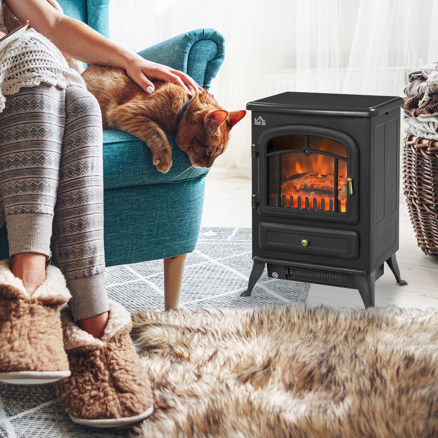 Fireplace Stove Heater Log Burning Flame Electric 950/1850W Living Room