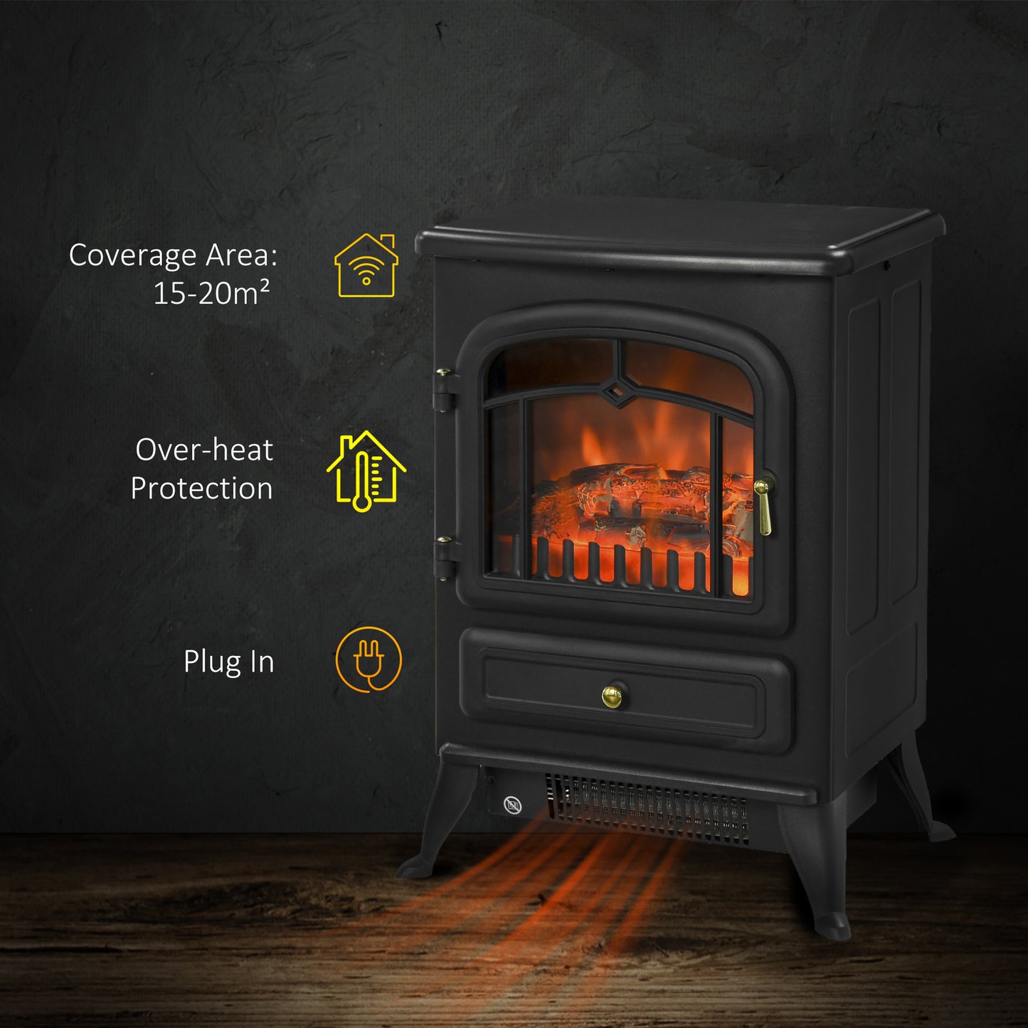 Fireplace Stove Heater Log Burning Flame Electric 950/1850W Living Room