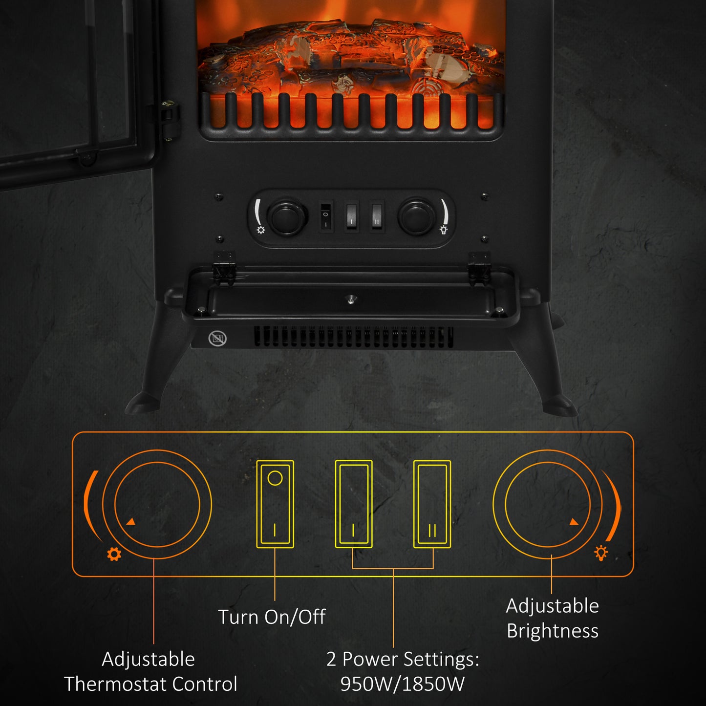 Fireplace Stove Heater Log Burning Flame Electric 950/1850W Living Room