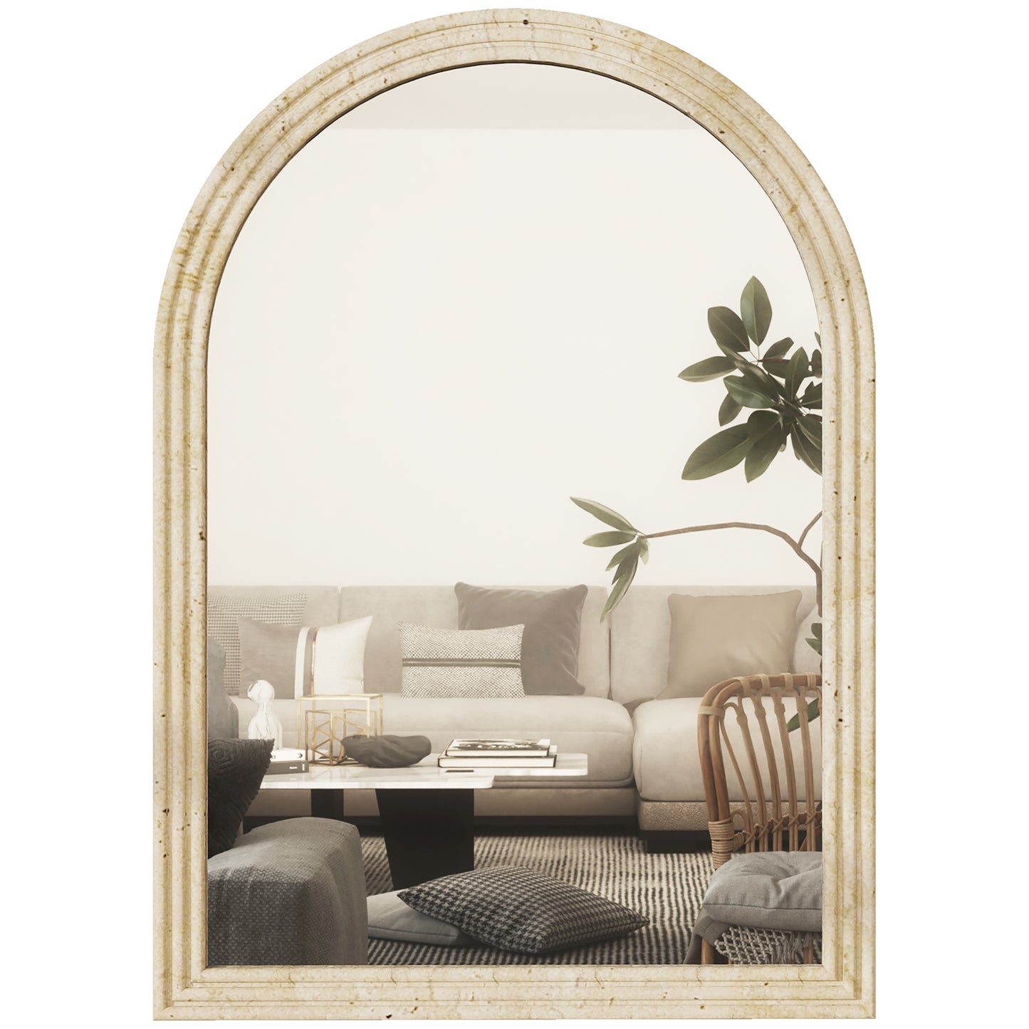 Arched Wall Mirror with Modern Tempered Glass & Polystyrene Beige