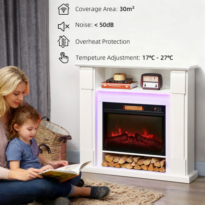 1800W Inset Electric Fireplace with RGB LED Lights, White
