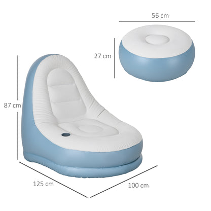 Inflatable Chair and Footstool for Gaming, Reading, Watching White