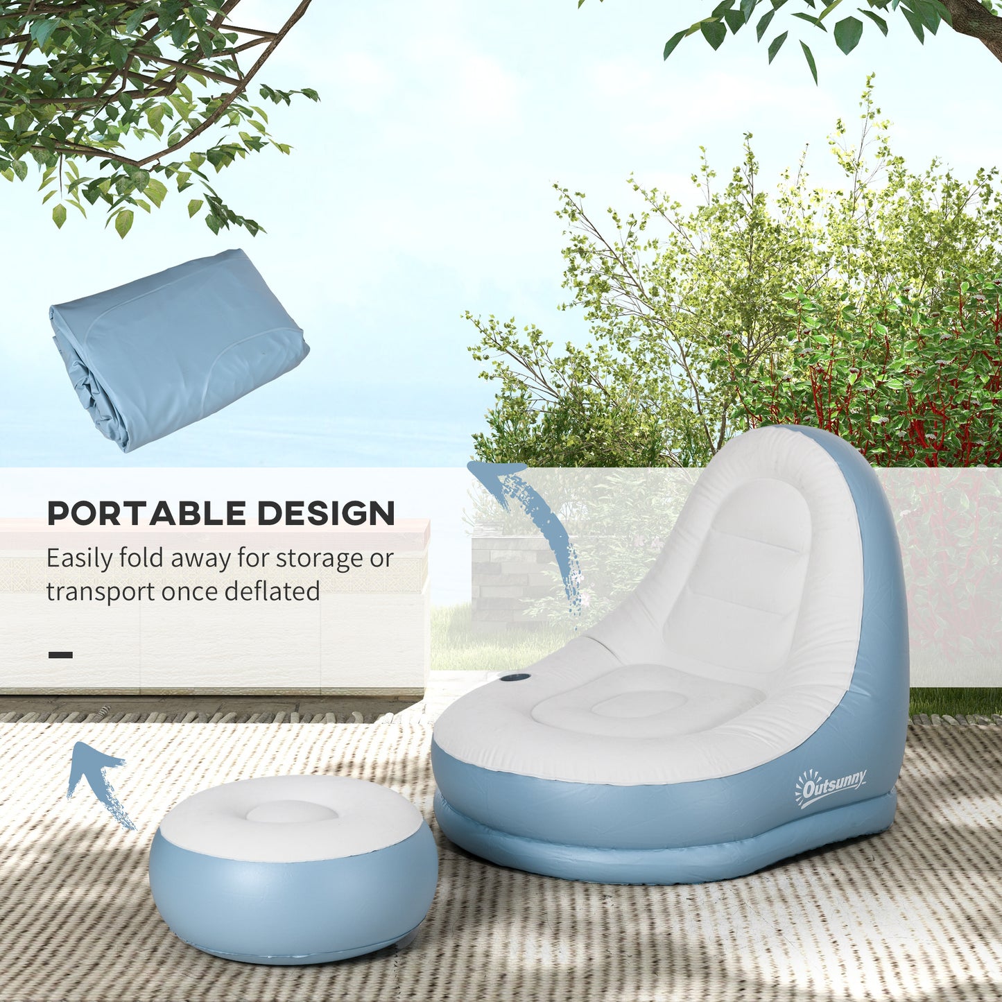 Inflatable Chair and Footstool for Gaming, Reading, Watching White