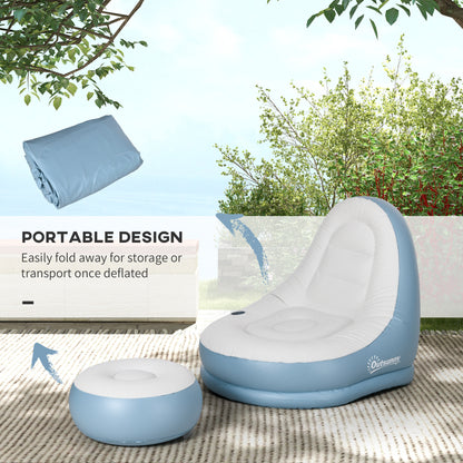 Inflatable Chair and Footstool for Gaming, Reading, Watching White
