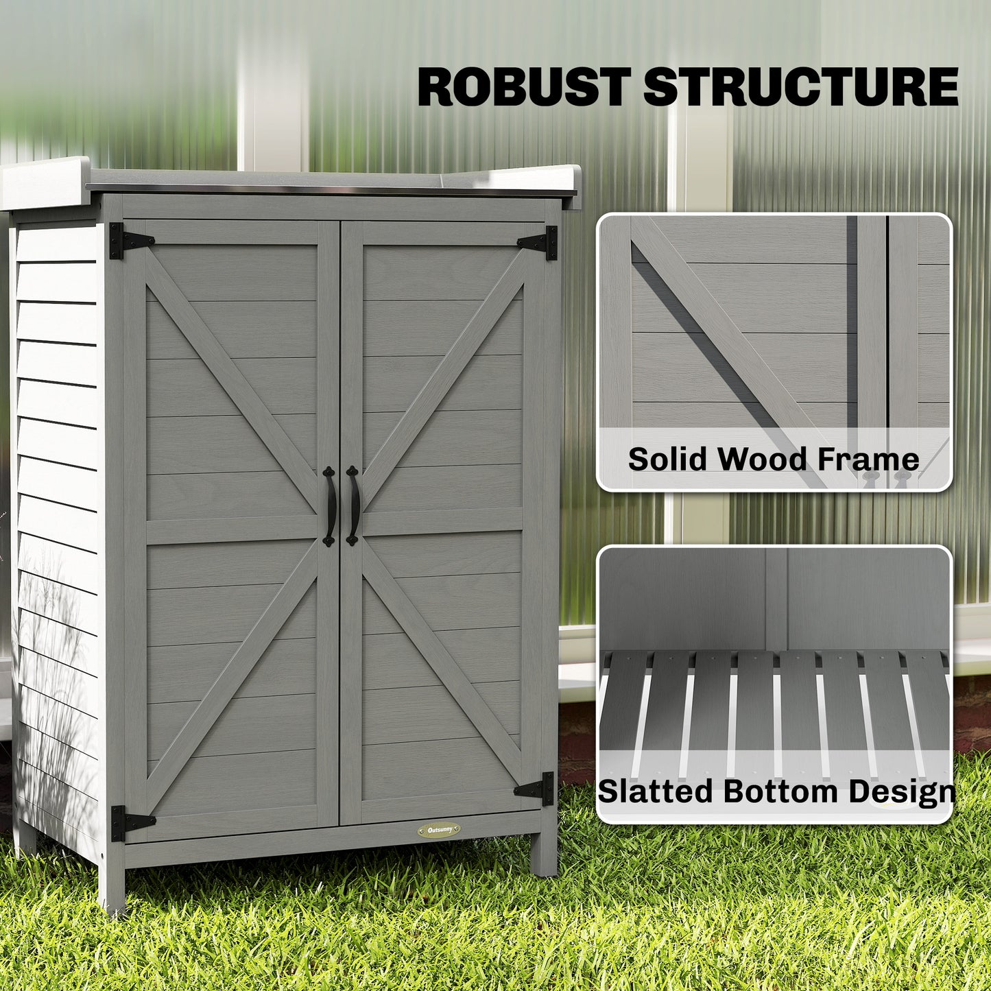 Wooden Garden Shed, Garden Tool Storage Shed, Grey