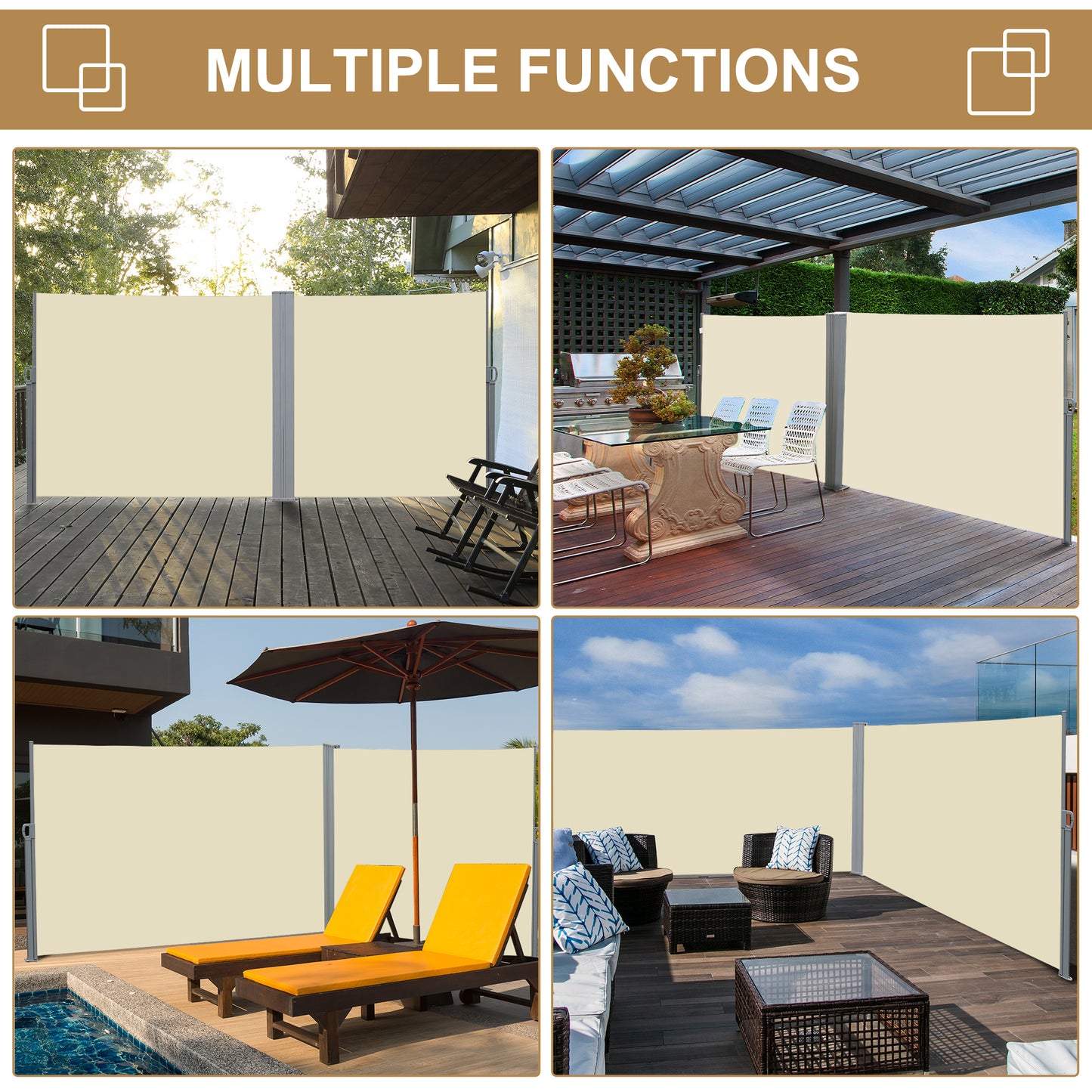 3x1.8M Retractable Side Awning Screen Fence Patio Privacy Divider Cream