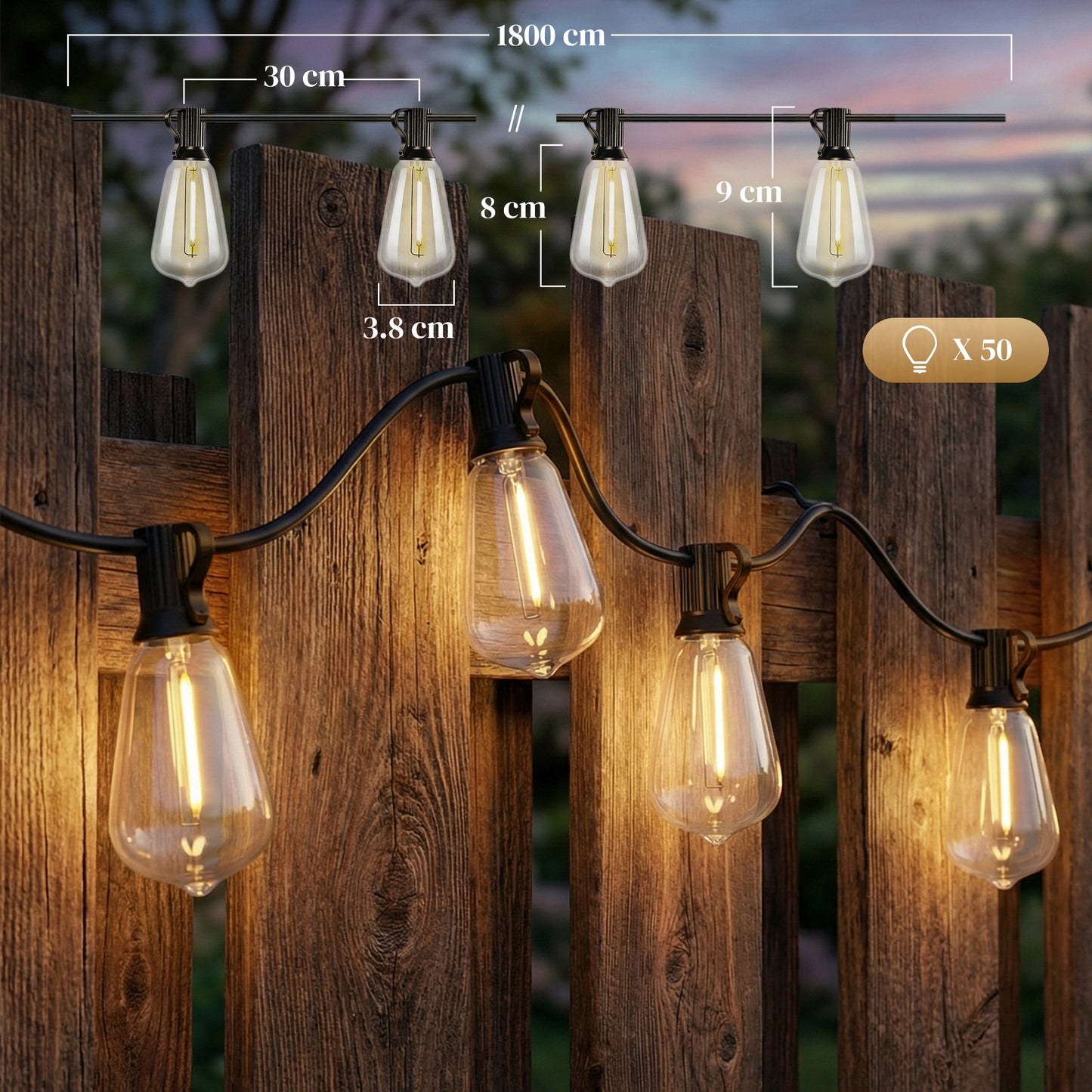 50 LED Curtain Lights, IP44 Waterproof Fairy Curtain Lights, Warm White