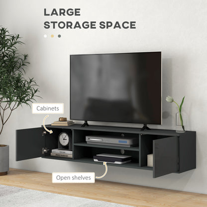 Floating TV Unit for 60" TVs W/ Shelves and Cabinets, Grey
