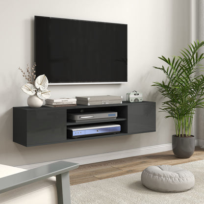 Floating TV Unit for 60" TVs W/ Shelves and Cabinets, Grey
