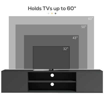 Floating TV Unit for 60" TVs W/ Shelves and Cabinets, Grey