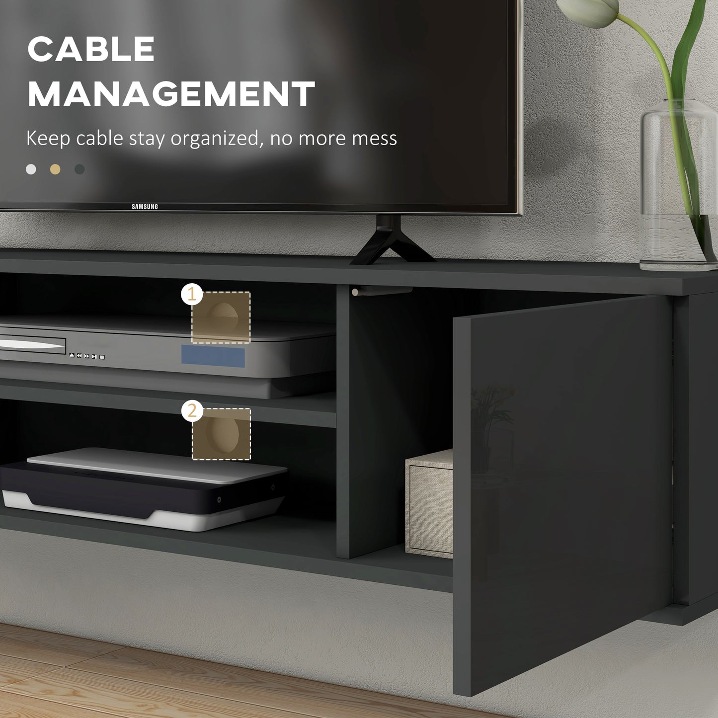 Floating TV Unit for 60" TVs W/ Shelves and Cabinets, Grey