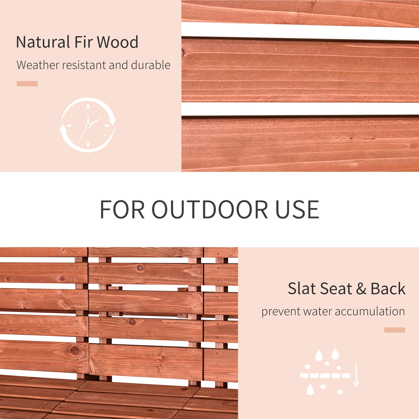 Convertable 3-Seater Wood Bench Table Garden w/ Armrests Orange