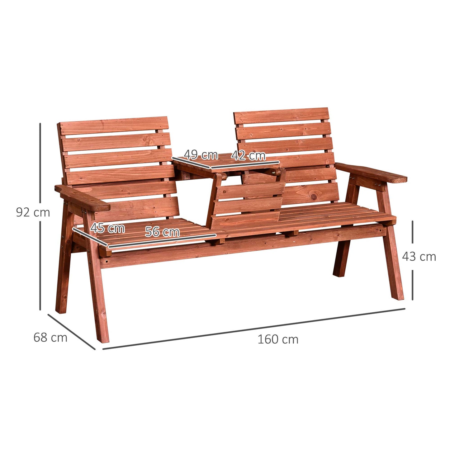 Convertable 3-Seater Wood Bench Table Garden w/ Armrests Orange