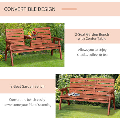 Convertable 3-Seater Wood Bench Table Garden w/ Armrests Orange