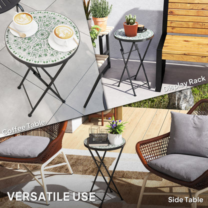 Mosaic Garden Table, 35.5cm Folding Coffee Table, Green