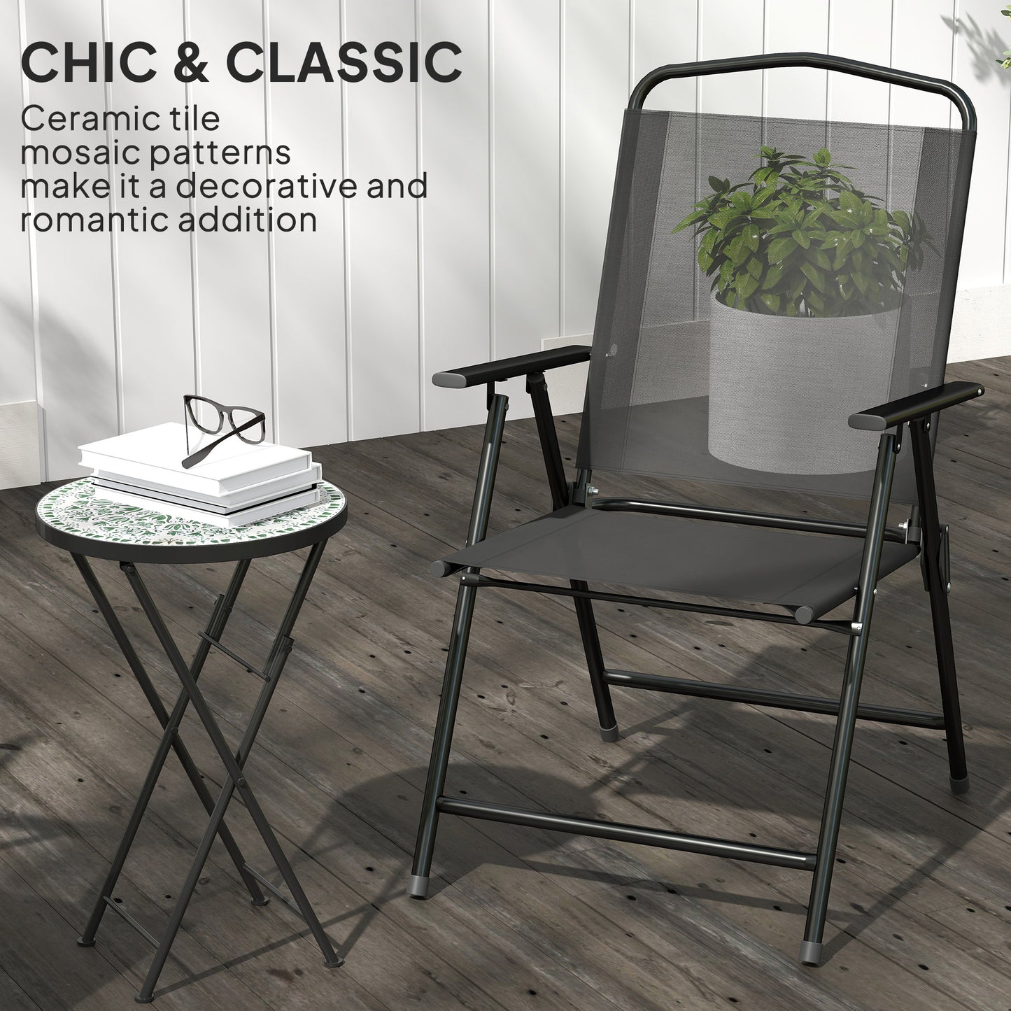 Mosaic Garden Table, 35.5cm Folding Coffee Table, Green