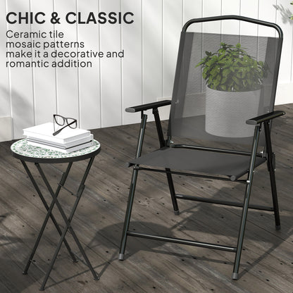 Mosaic Garden Table, 35.5cm Folding Coffee Table, Green