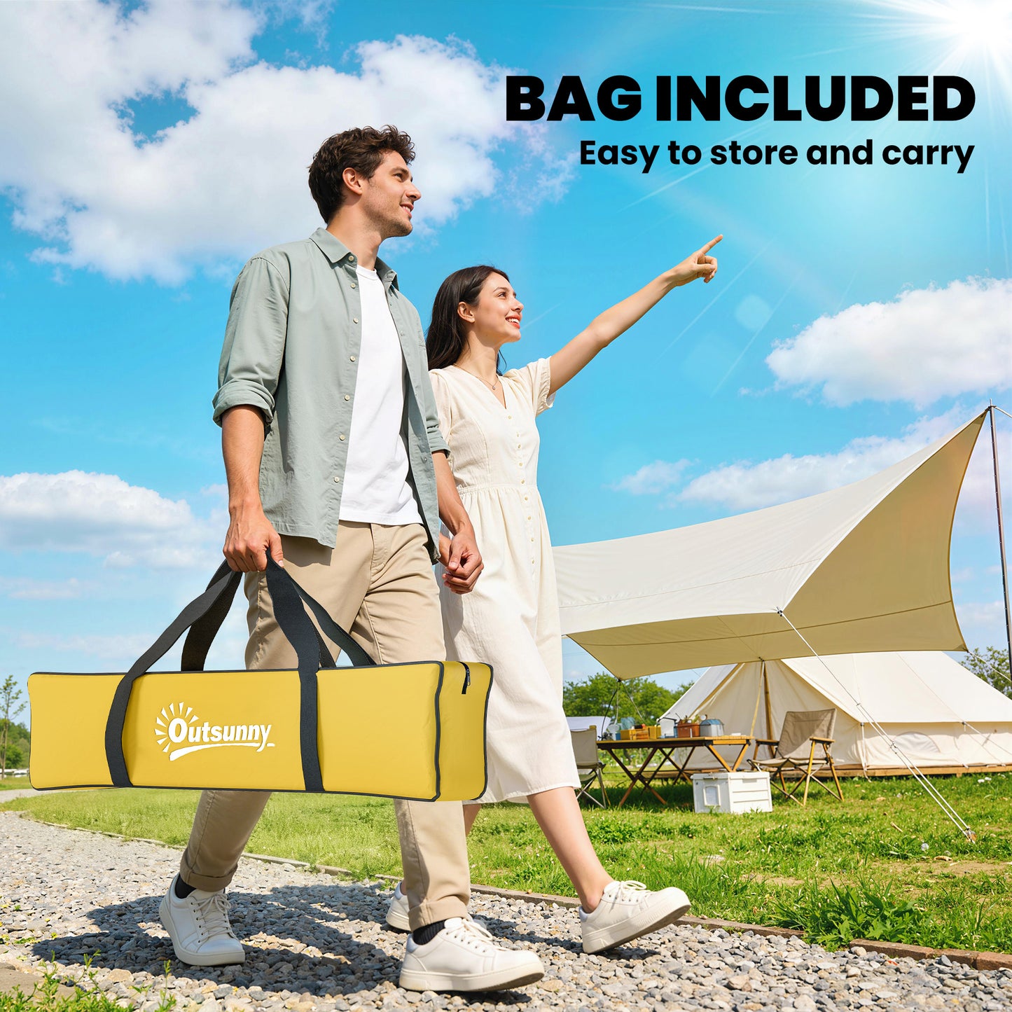 2 Person Camping Tent, Dome Tent with Storage Pocket, Yellow