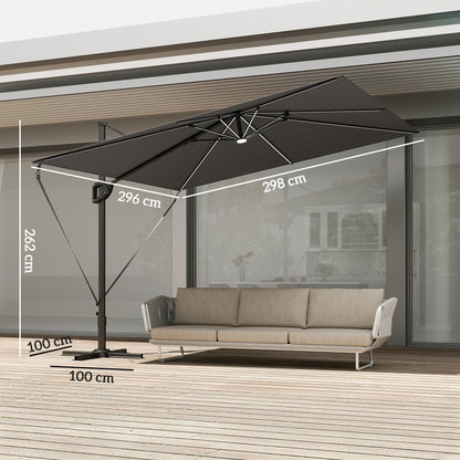 3 x 3 m Garden Cantilever Parasol w/ Light, Cover, Wind Protection